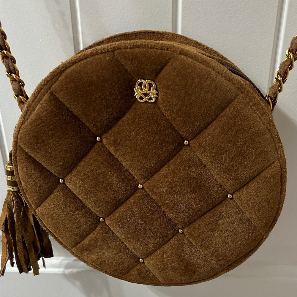 Brown Quilted leather /suede Crossbody Bag with studs